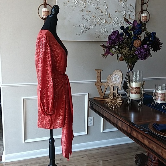 NWT Exclusive Selection Orange And Gold Waist Wrap Mini Dress By CBR. Size XL - Picture 6 of 17